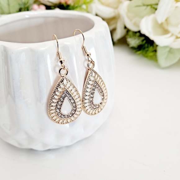 💖 2/$30 Boho Gold dangle teardrop christmas party Rhinestones earrings - Picture 9 of 16